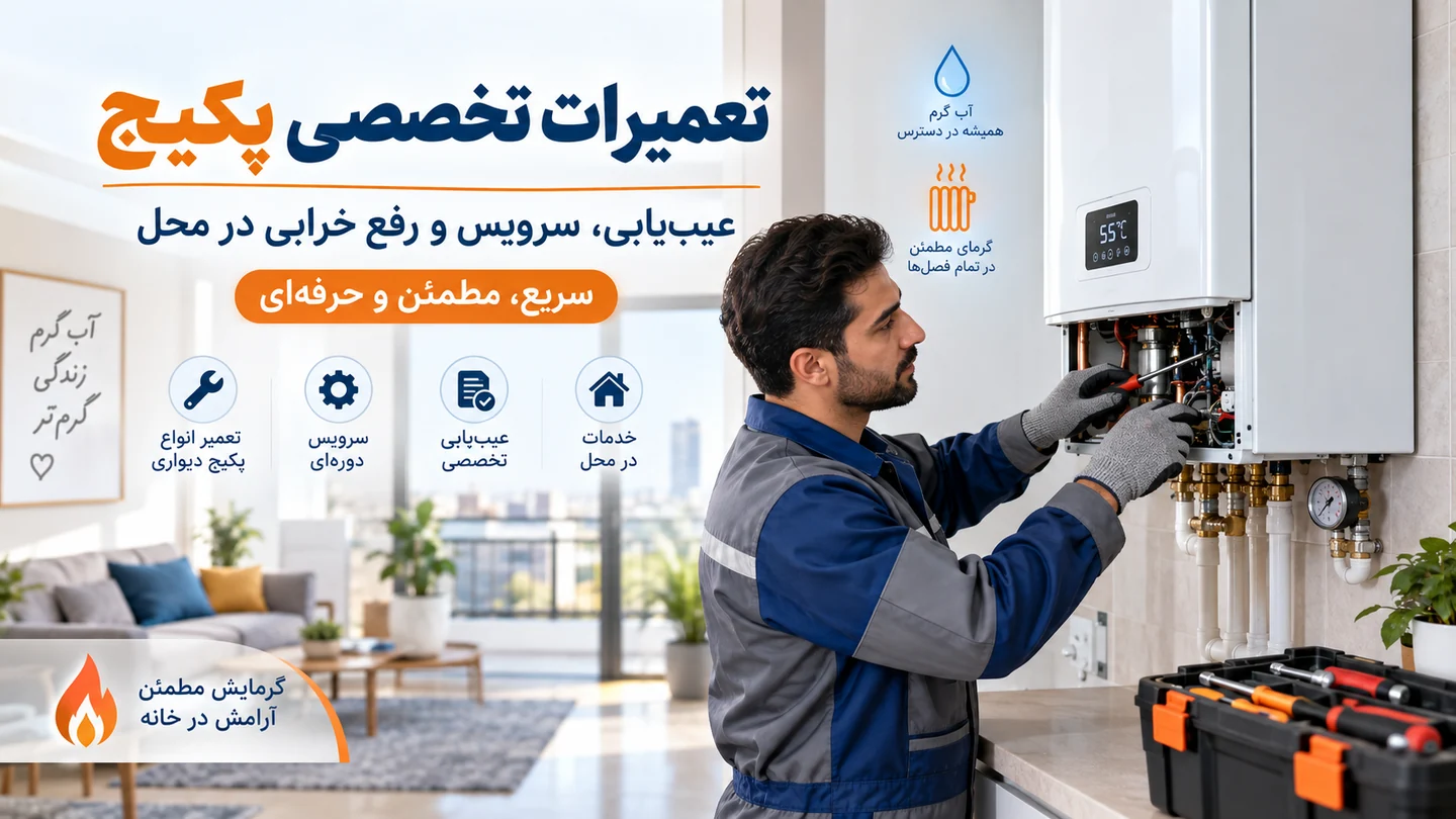 تصویر عمومی بازدید فنی پکیج توسط سرویسکار؛ برای معرفی روند بررسی